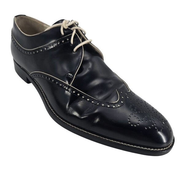 Bally Switzerland Men 7 Black White Gloss Leather Spectators Dress Shoes Wingtip - Picture 1 of 11